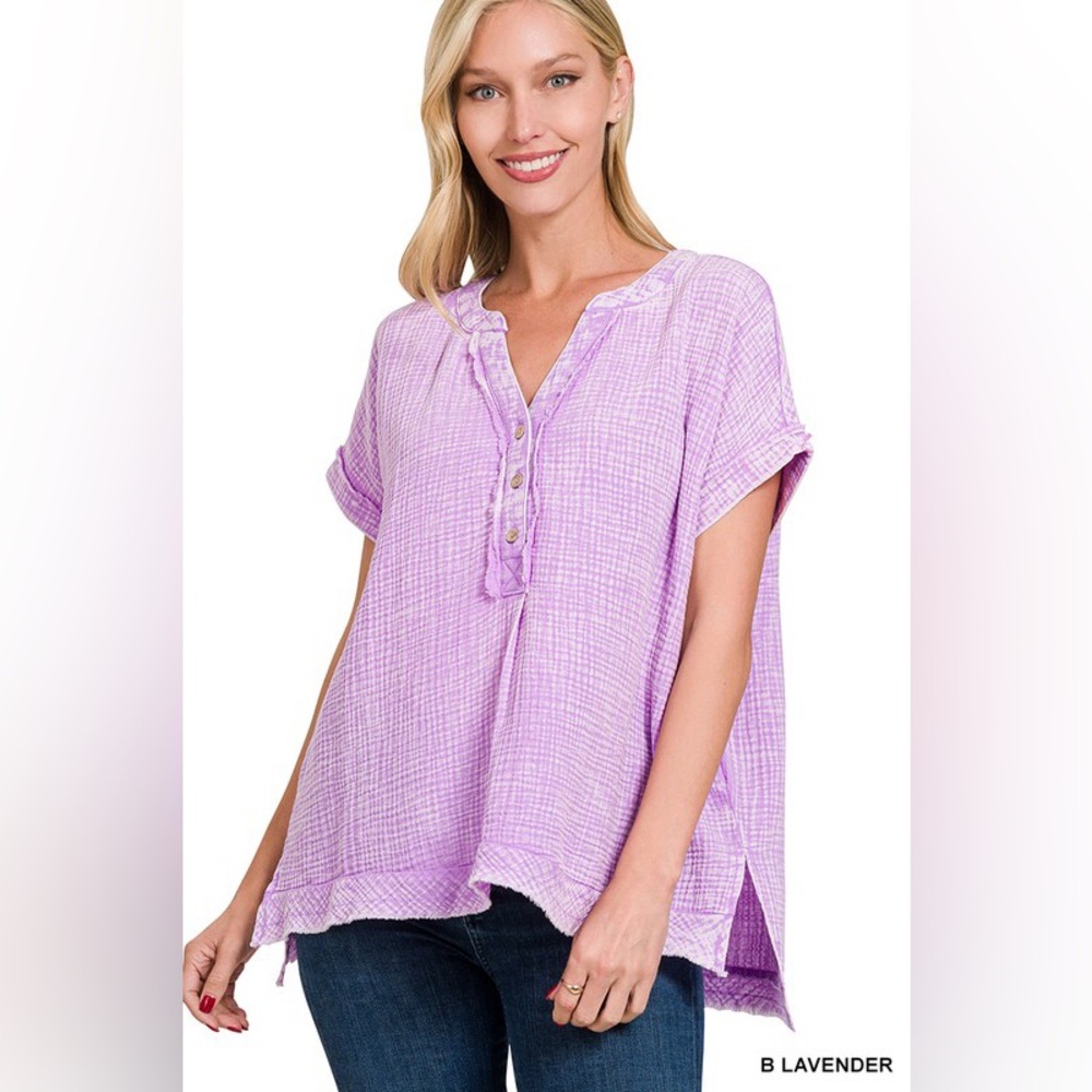 Zenana Outfitters High Low Blouse Lavender S/M